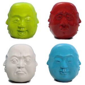 Four different colored faces are shown in a row.