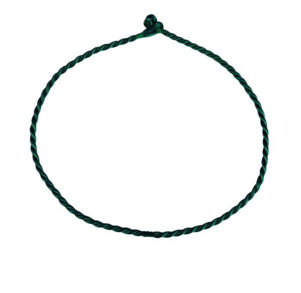 A green string with a knot around it.