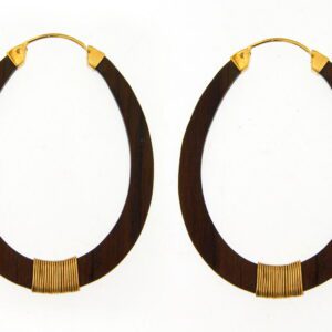 A pair of Sonowood Oval Wrapped Hoop Earrings with gold accents and fringe details, displayed against a white background.