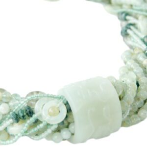 A close up of the bead and stone bracelet
