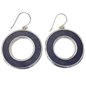 A pair of Fancy Stone Donut Wrapped Earrings with dark blue insets, isolated on a white background.