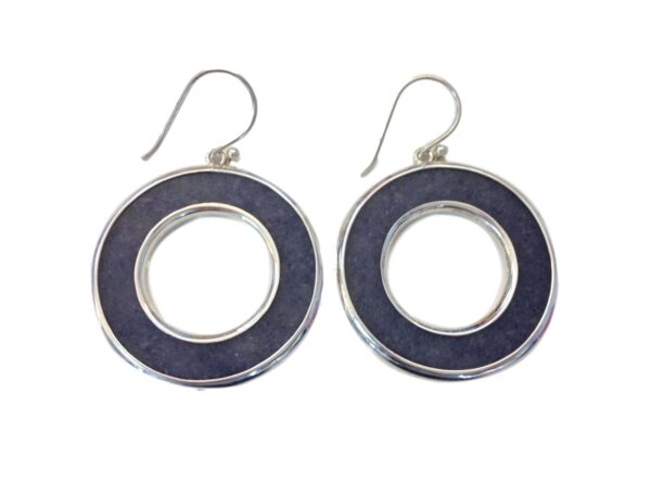 A pair of Fancy Stone Donut Wrapped Earrings with dark blue insets, isolated on a white background.