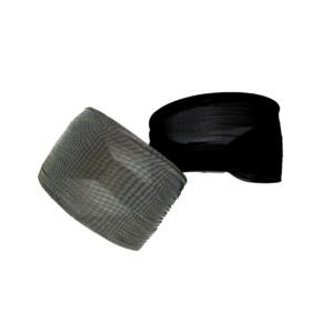 A pair of black and gray mesh headbands.