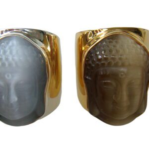 A pair of rings with faces on them