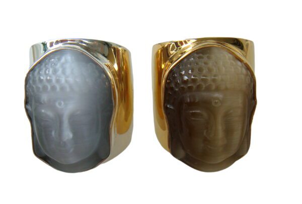 A pair of rings with faces on them