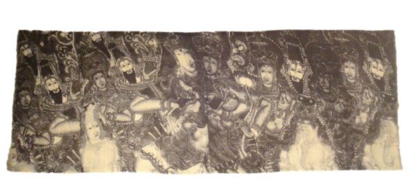 Detailed Multi Buddha Scarf depicting a procession of ornate, medieval armored knights on horseback.