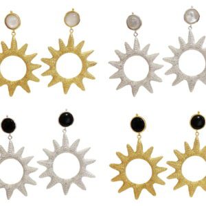 A set of four pairs of earrings with sun designs.