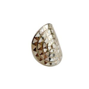 A silver ring with a pattern of squares.