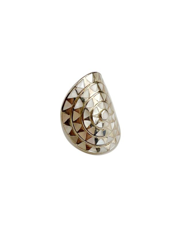 A silver ring with a pattern of squares.