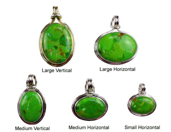 A series of different types of green pendants.