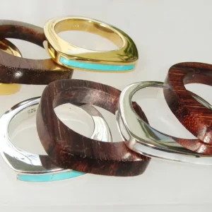 A group of wooden rings sitting on top of a table.