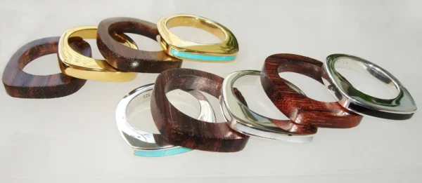 A group of wooden rings sitting on top of a table.