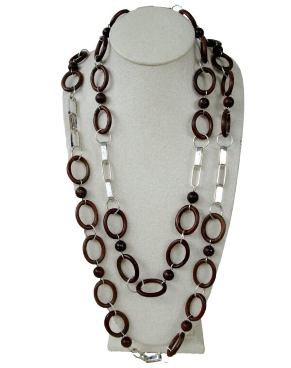 A necklace is shown on display.