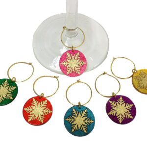 A set of six wine glass charms in the shape of stars.