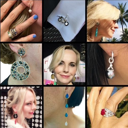 A collage of different jewelry images with woman 's face.