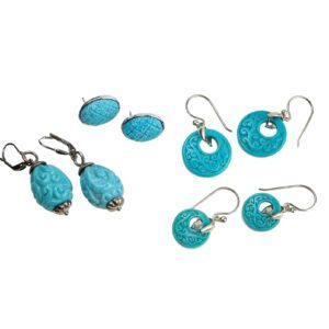 A set of six pairs of turquoise earrings.