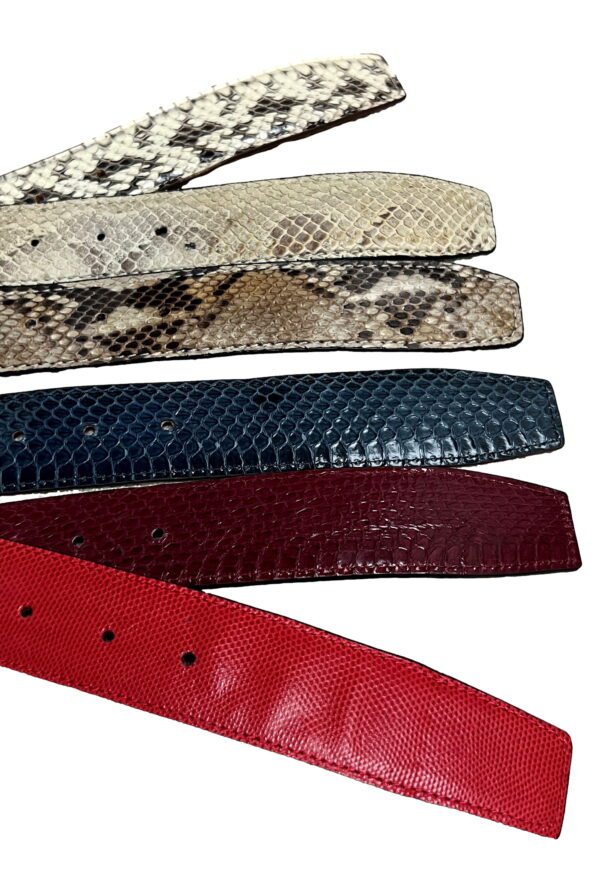 A close up of several different colored belts